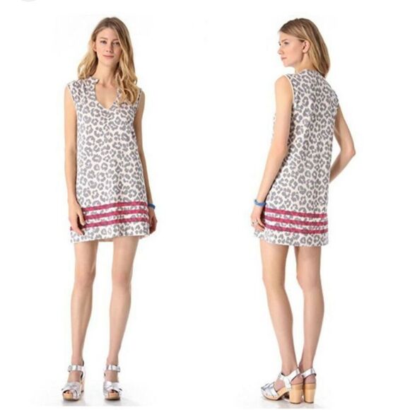 Marc Jacobs Sleeveless Cheetah Print Mini Dress Small Pima Cotton Boho Casual - Picture 1 of 6